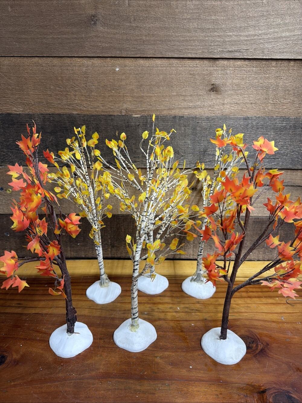 Dept 56 Village Accessories Autumn Maple & Birch Trees 11” Set Of 6 -read